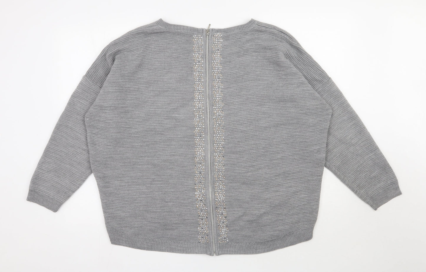 Anthology Womens Grey Scoop Neck Acrylic Pullover Jumper Size 20