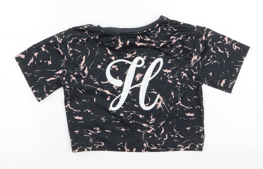 Holyfield Girls Black Polyester Cropped T-Shirt Size XS Round Neck Pullover - Activewear top