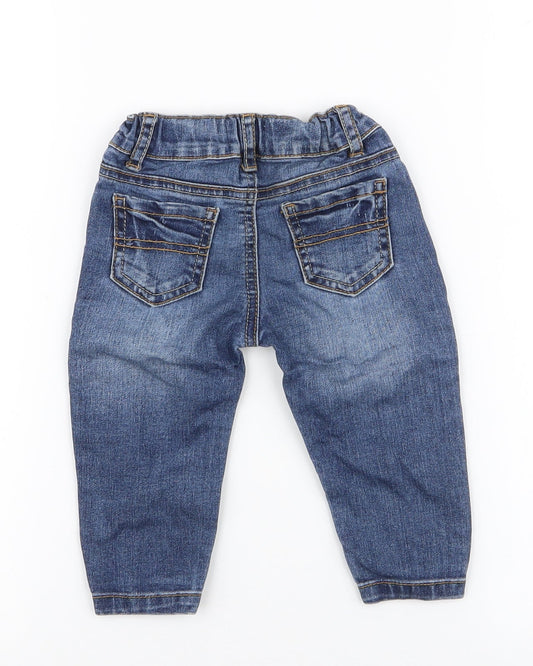 Denim Co Boys Blue Cotton Cargo Jeans Size 6-9 Months Button