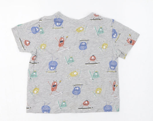 Primark Boys Grey Cotton Basic T-Shirt Size 4-5 Years Round Neck Pullover
