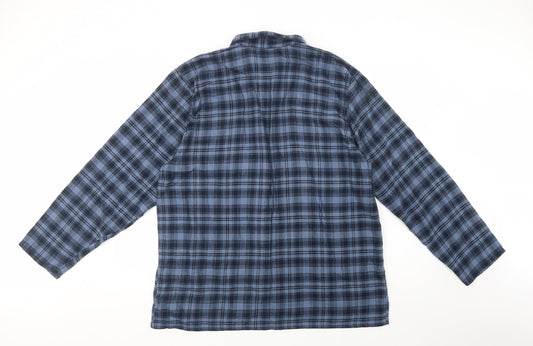 Marks and Spencer Mens Blue Plaid Cotton Pyjama Top Size XL Button