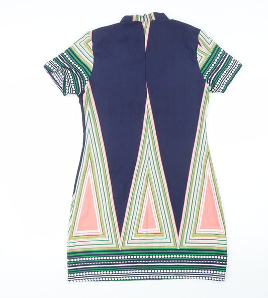 Love & Other Things Womens Multicoloured Geometric Polyester Shift Size M V-Neck Zip