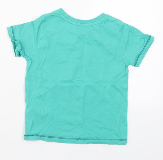 Cool Club Boys Green Cotton Basic T-Shirt Size 2 Years Crew Neck Pullover - Cool Glasses