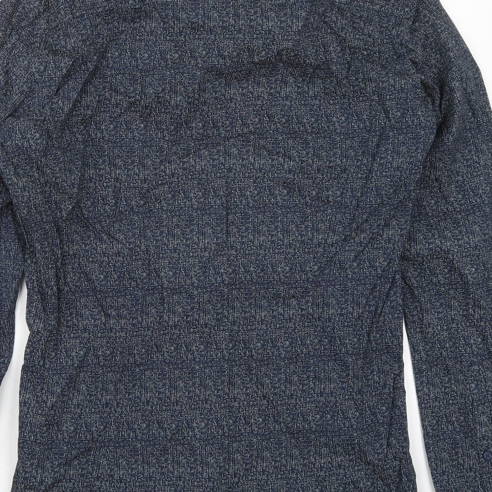 Cedar Wood State Mens Blue Geometric Cotton Button-Up Size 14.5 Collared Button
