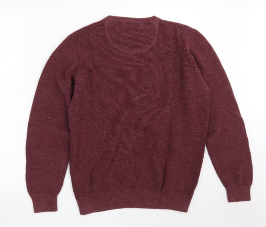 CASAMODA Mens Purple Round Neck Cotton Pullover Jumper Size M