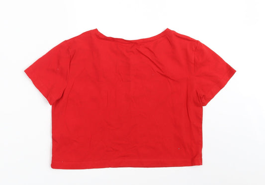Morango Womens Red 100% Cotton Cropped T-Shirt Size S Round Neck - COOL