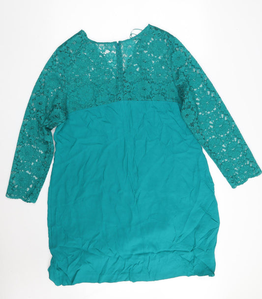 Monsoon Womens Green Floral Viscose A-Line Size L V-Neck Zip
