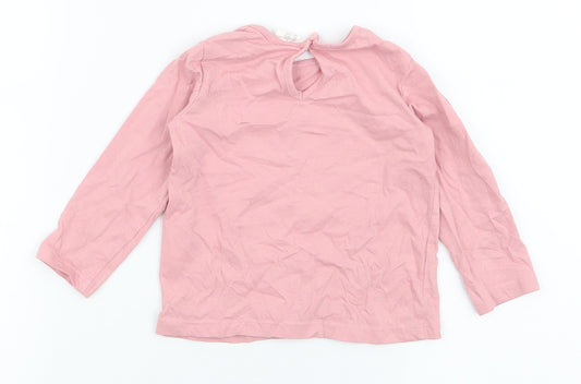H&M Girls Pink 100% Cotton Jersey T-Shirt Size 6-9 Months Round Neck Button - Love is our power
