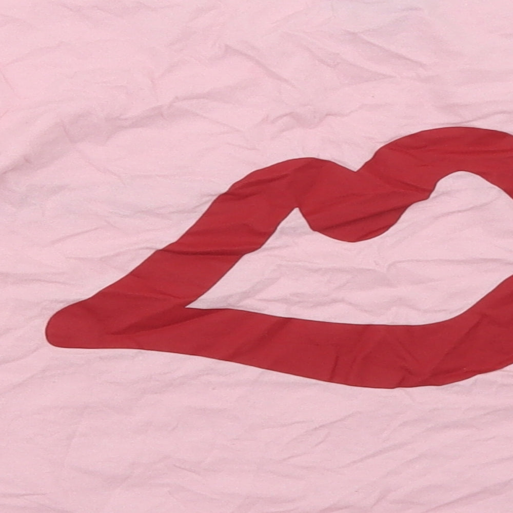 Topshop Womens Pink Cotton Cropped T-Shirt Crew Neck - Tie Front