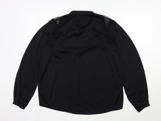 Preworn Womens Black Polyester Basic Blouse Size L Round Neck