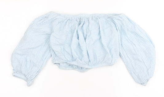 South Beach Womens Blue 100% Cotton Cropped Blouse Size M Off the Shoulder