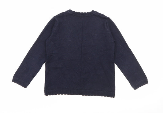 School Life Girls Blue V-Neck Cotton Cardigan Jumper Size 5 Years Button