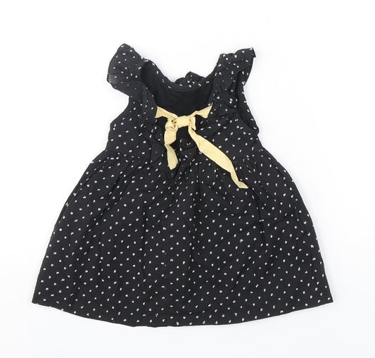Yellowsub Girls Black Polka Dot Cotton A-Line Size 6-9 Months Round Neck Pullover