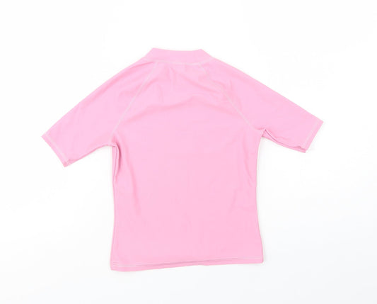 Marks Girls Pink Polyamide Pullover T-Shirt Size 6-7 Years Mock Neck Pullover