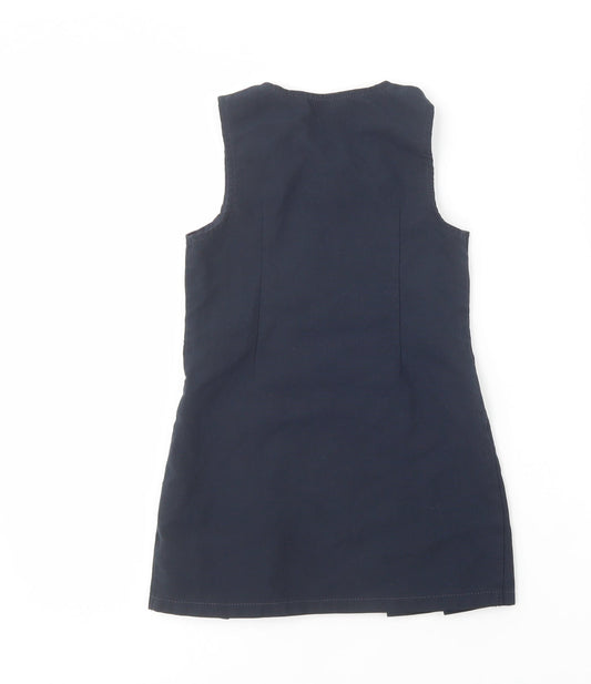 Marks and Spencer Girls Blue Polyester Pinafore/Dungaree Dress Size 3-4 Years Scoop Neck Zip - School Wear
