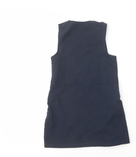 Marks and Spencer Girls Blue Polyester Pinafore/Dungaree Dress Size 2-3 Years Scoop Neck Zip - School Wear