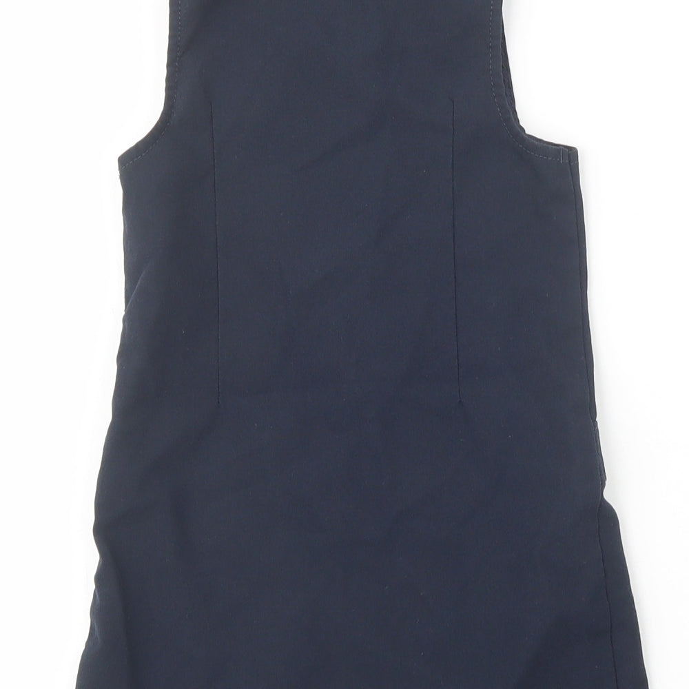 Marks and Spencer Girls Blue Polyester Pinafore/Dungaree Dress Size 2-3 Years Scoop Neck Zip - School Wear