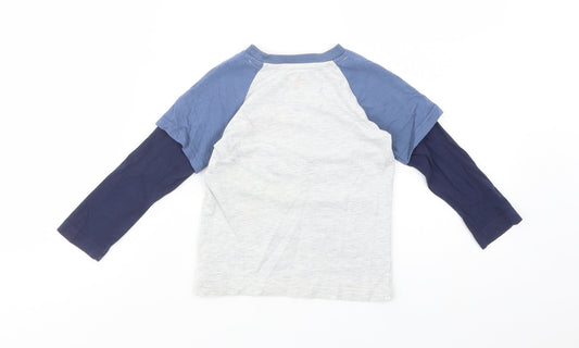 F&F Boys Grey Colourblock Cotton Pullover T-Shirt Size 2-3 Years Crew Neck Pullover - Roarsome Dude