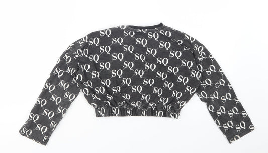 Studio Girls Black Geometric Cotton Pullover Sweatshirt Size 8-9 Years Pullover - Cropped