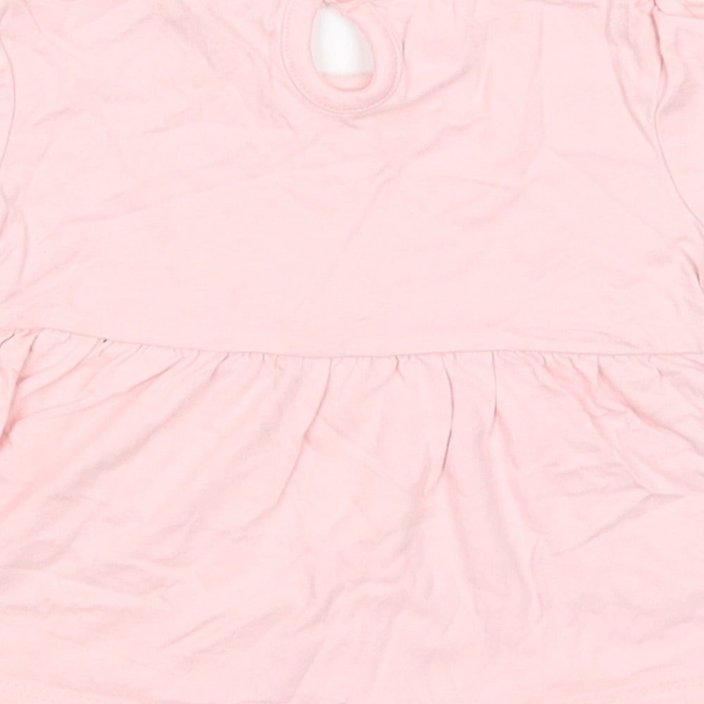 Primark Baby Pink Cotton Pullover T-Shirt Size 6-9 Months Crew Neck Button - Ballerina