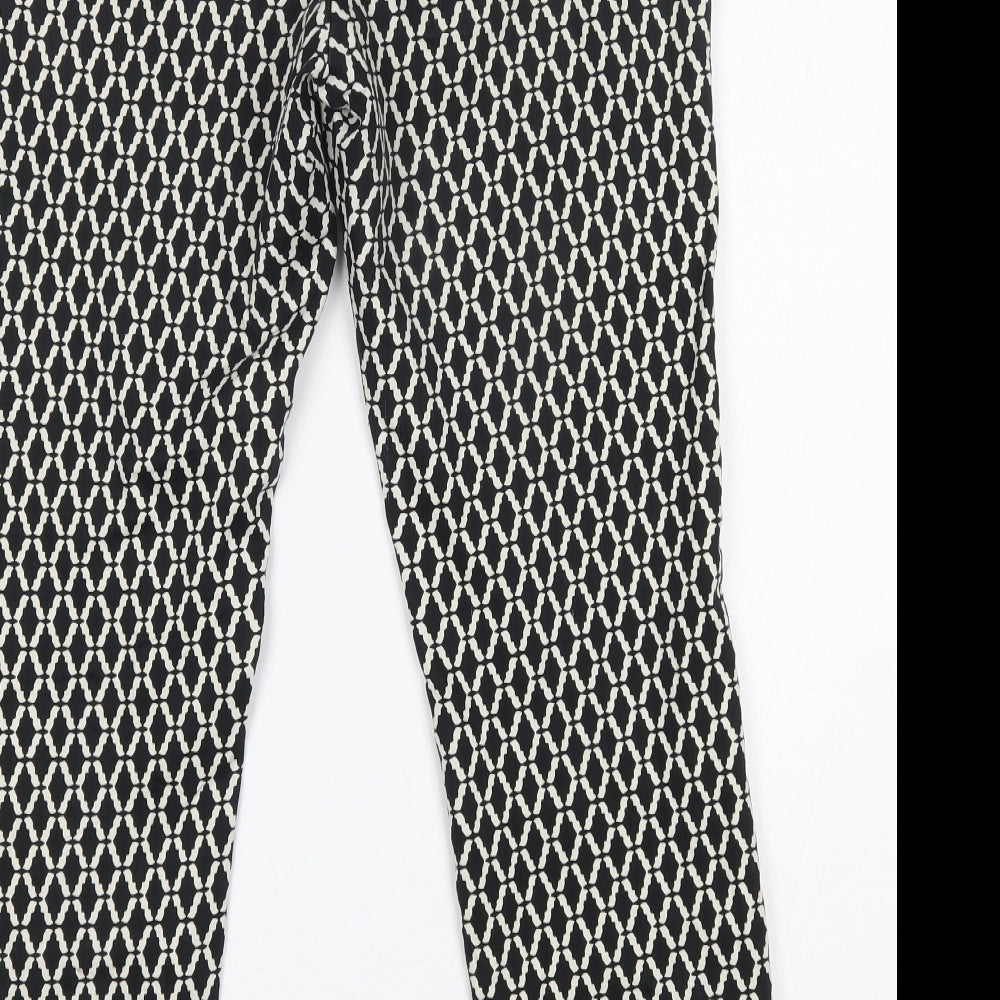 H&M Womens Black Geometric Cotton Trousers Size 10 L25 in Regular Button