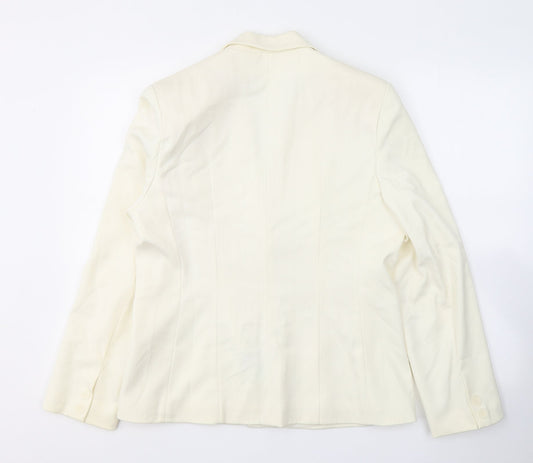 ELEGANCE Womens Ivory Striped Polyester Jacket Suit Jacket Size 14