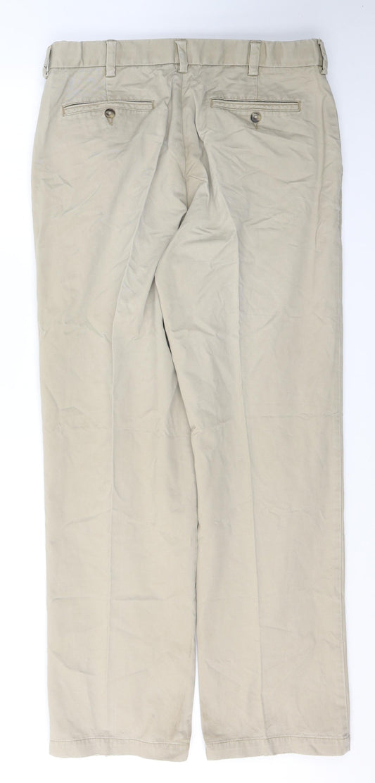 Dunnes Stores Mens Beige Cotton Trousers Size XL L33 in Regular Button