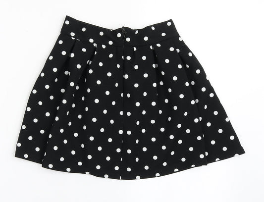 Dunnes Stores Girls Black Polka Dot Polyester Skater Skirt Size 8 Years Regular Zip