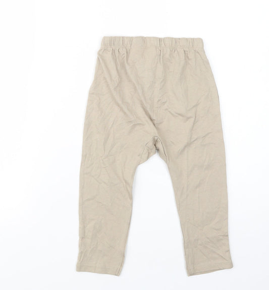 H&M Girls Beige Cotton Jogger Trousers Size 2-3 Years Regular Drawstring