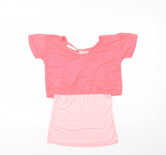 Dunnes Stores Womens Pink Polyester Basic T-Shirt Size M Crew Neck - Change The World