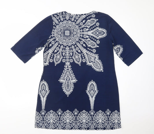 TG Womens Blue Paisley Polyester Shift Size 14 Crew Neck Pullover