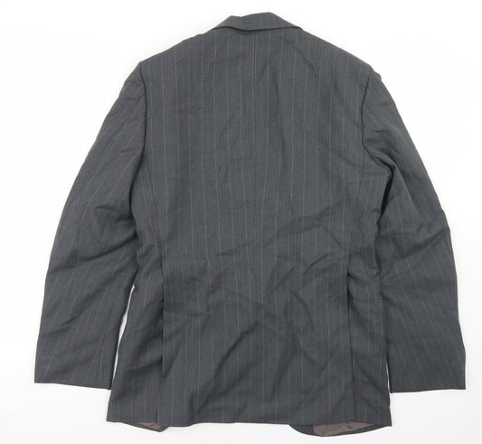 Smart Alex Mens Grey Striped Polyester Jacket Blazer Size 36