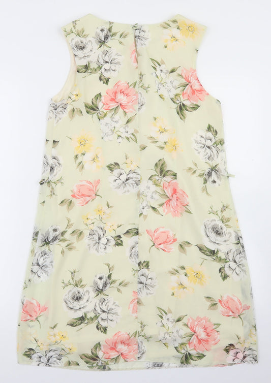 Atmosphere Womens Beige Floral Polyester A-Line Size 10 Round Neck Button
