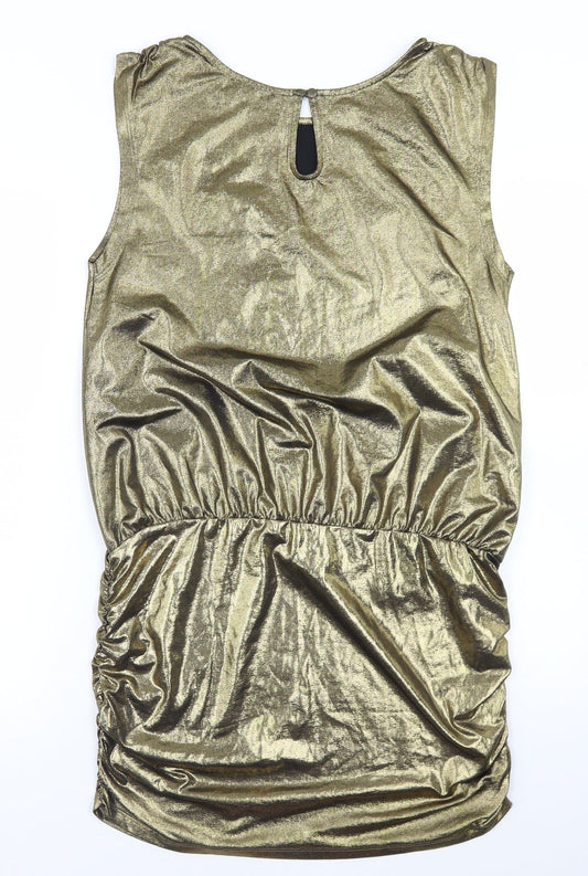 South Womens Gold Polyester Skater Dress Size 14 Round Neck