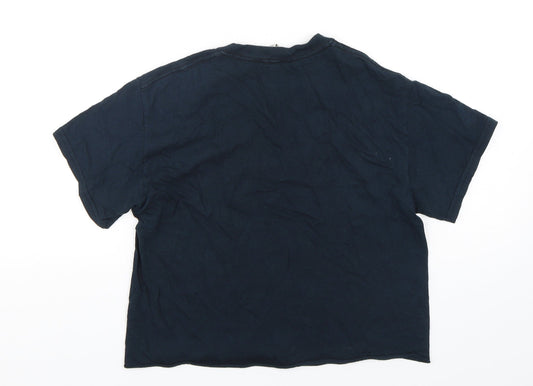 Miss Selfridge Womens Blue Polyester Cropped T-Shirt Size S Round Neck