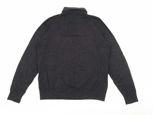 Marks and Spencer Mens Grey V-Neck Cotton Pullover Jumper Size M