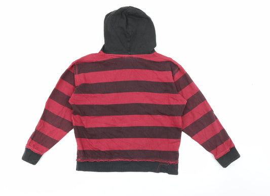 S Gear Boys Red Striped Cotton Pullover Hoodie Size 10-11 Years - Skull and crossbones