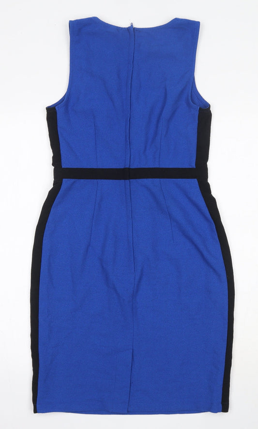 H&M Womens Blue Polyester Bodycon Size 10 V-Neck Zip