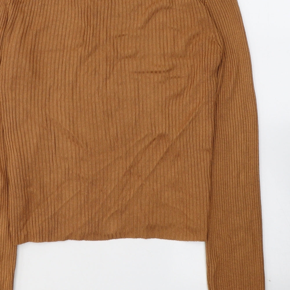 Topshop Womens Brown Acrylic Basic Blouse Size 6 Round Neck