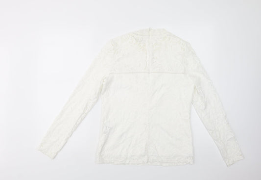 VILA Womens White Polyamide Basic Blouse Size L Mock Neck