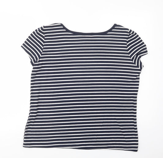 Arista Womens Blue Striped Polyester Basic T-Shirt Size 14 Boat Neck