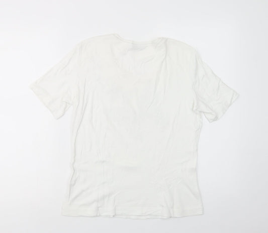 Gerry Weber Womens White Viscose Basic T-Shirt Size 14 Scoop Neck - Butterflies