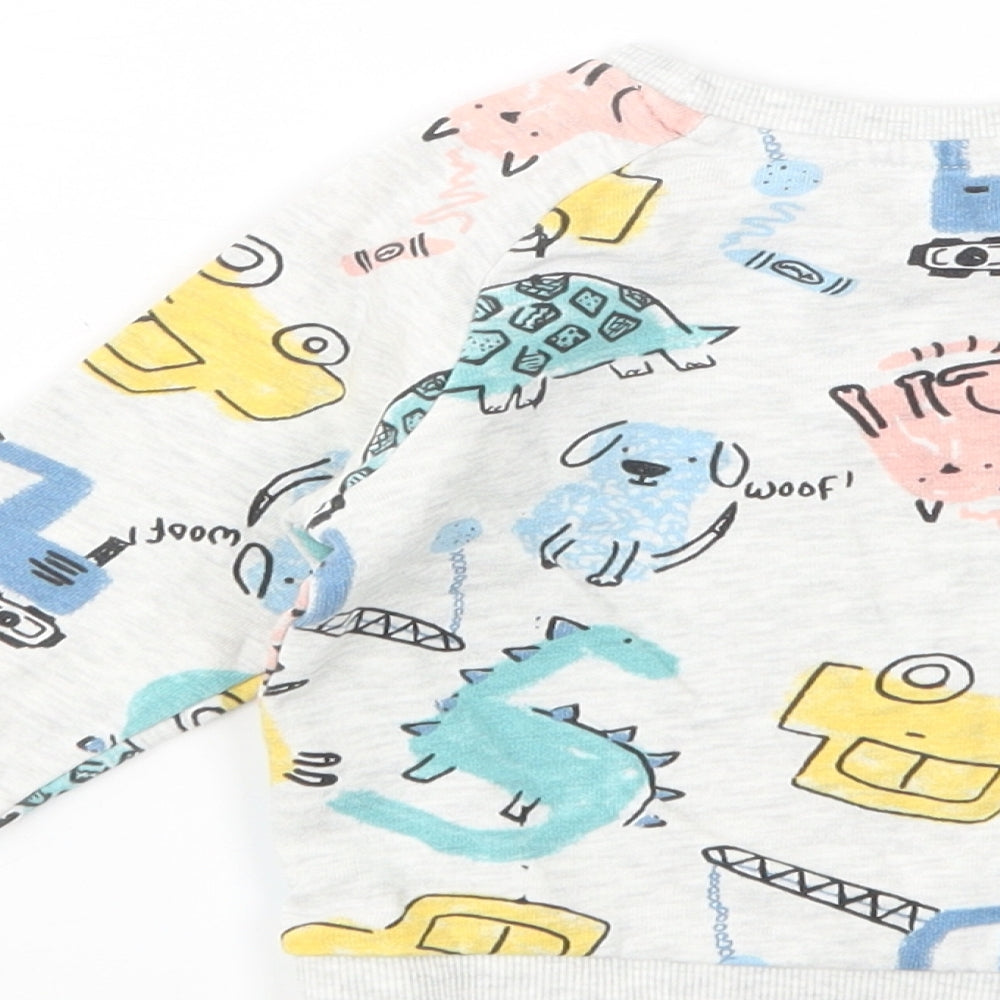Matalan Baby Grey Geometric Cotton Pullover Jumper Size 9-12 Months Pullover - Vehicles And Animals