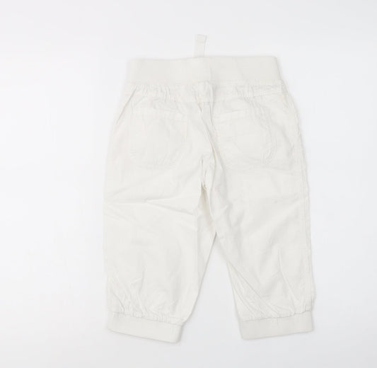 NEXT Girls White Cotton Chino Trousers Size 9 Years Regular Drawstring
