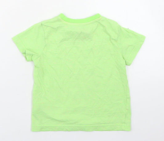 F&F Boys Green Striped Cotton Basic T-Shirt Size 18-24 Months Crew Neck - dinosaur