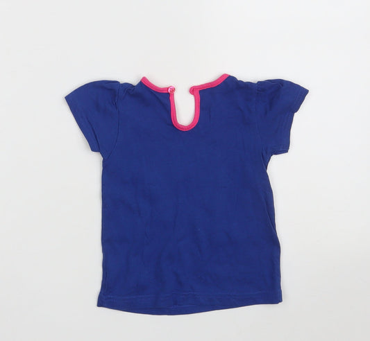 BHS Girls Blue 100% Cotton Pullover T-Shirt Size 12-18 Months Round Neck Button - Hello Kitty
