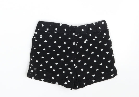 TU Girls Black 100% Cotton Hot Pants Shorts Slim Zip - Heart