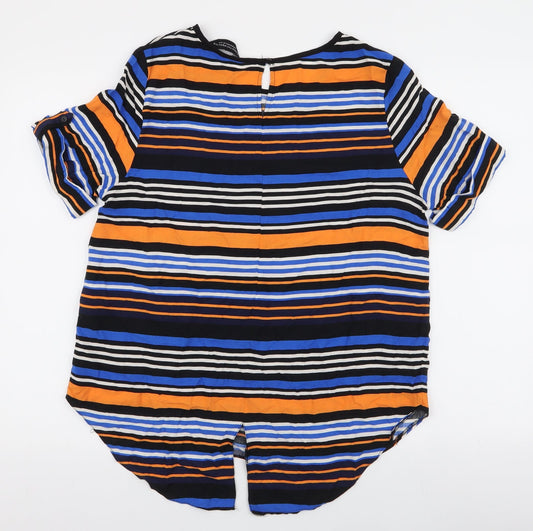 Dorothy Perkins Womens Multicoloured Striped Polyester Basic Blouse Size 14 Round Neck