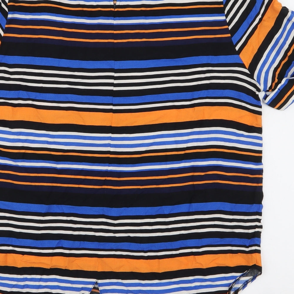 Dorothy Perkins Womens Multicoloured Striped Polyester Basic Blouse Size 14 Round Neck