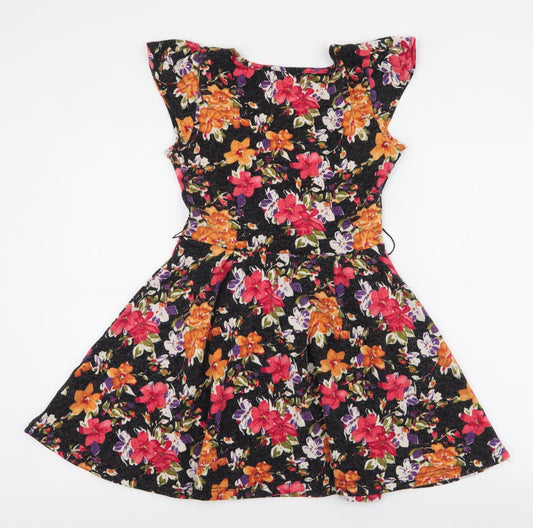 Ravi Famous Womens Multicoloured Floral Polyester Skater Dress Size S Round Neck Pullover